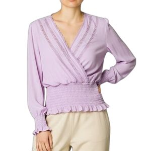 1. State Pink Lace Smock Long Sleeve Top Women's Size S